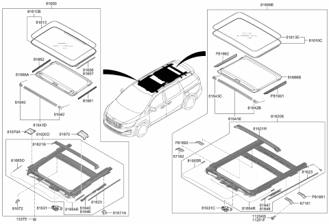 2020 Kia Sedona Sliding Sunroof Assembly Diagram for 81601A9000GBU