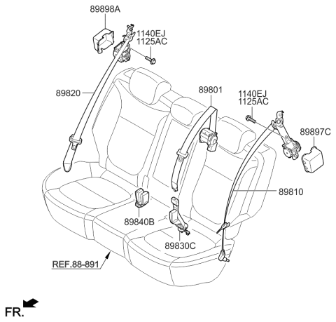 2014 Kia Soul Rear Seat Belt Assembly Right Diagram for 89820B2550BF3