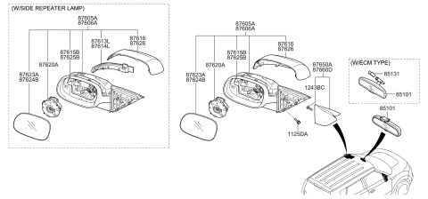 2014 Kia Soul Outside Rear View Mirror Assembly, Right Diagram for 87620B2570