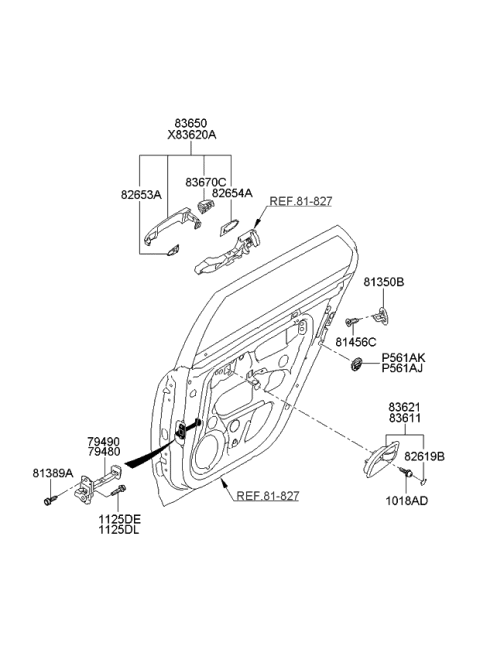 2008 Kia Rondo Rear Door Outside Handle Assembly, Left Diagram for 836501D200
