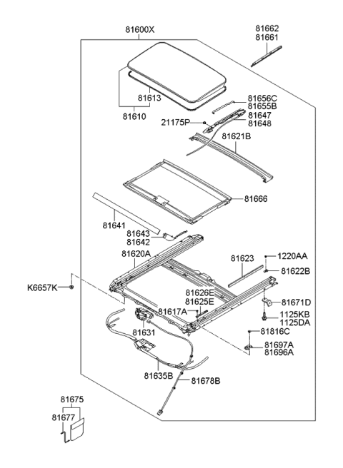 2010 Kia Rondo Sunshade Assembly-Sunroof Diagram for 816661D000RU