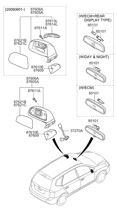 2007 Kia Rondo Mirror&Holder Assembly-Outside Diagram for 876071D050