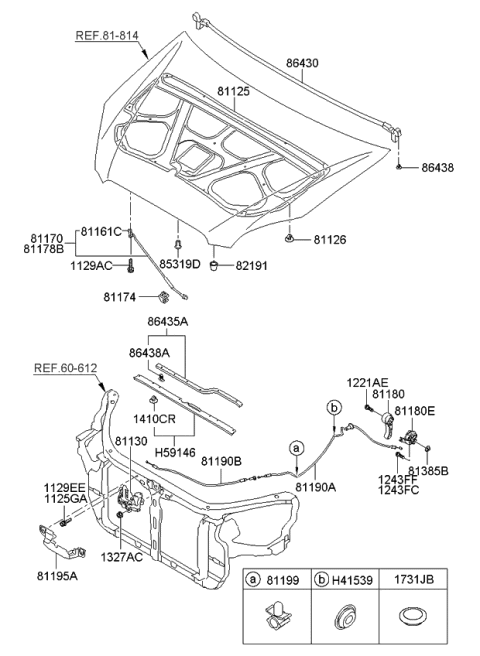 2009 Kia Rondo Hood Latch Assembly Diagram for 811301D000