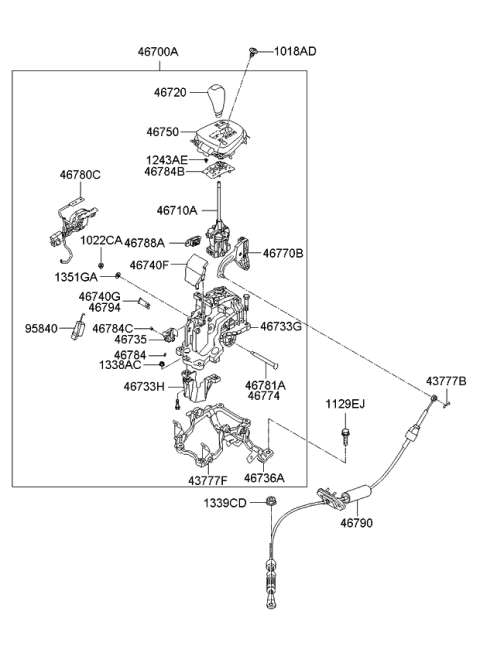 2008 Kia Rondo Shift Lock Cam Diagram for 467351D100