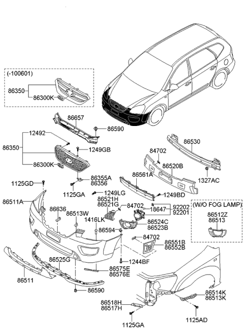 2011 Kia Rondo ABSORBER-Front Bumper Diagram for 865201D020