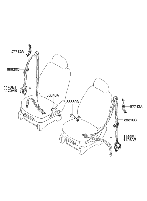 2007 Kia Rondo Front Seat Belt Buckle Assembly Left Diagram for 888301D500S8