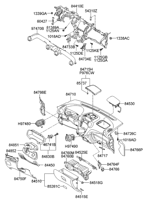 2011 Kia Rondo Crash Pad Assembly-Side Diagram for 847601D000WK