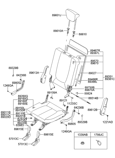 2007 Kia Rondo Headrest Assembly-Rear Side Diagram for 897051D050460