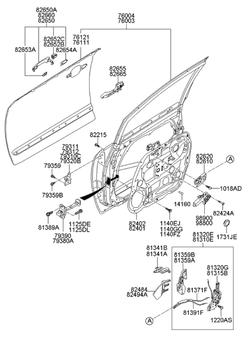 2006 Kia Rondo Front Door Outside Handle Assembly, Right Diagram for 826601D230