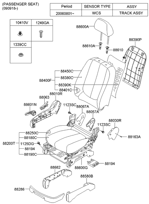 2009 Kia Rondo Front Seat Cushion Passenge Covering Diagram for 882801D011464