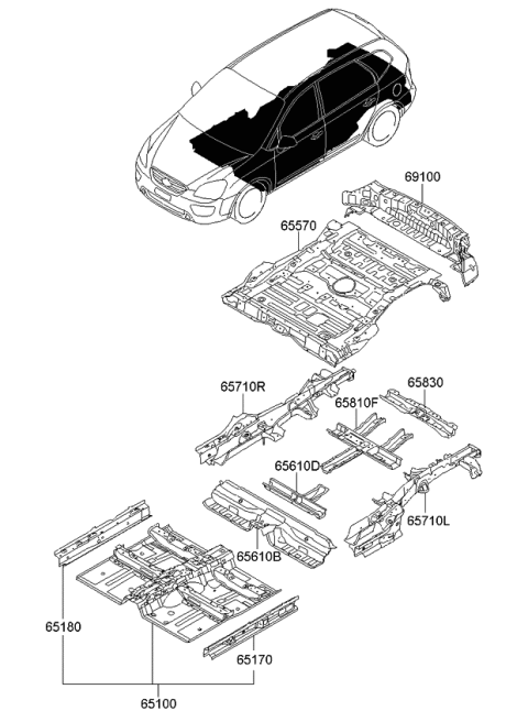 2007 Kia Rondo Crossmember Assembly-Rear Diagram for 658101D200
