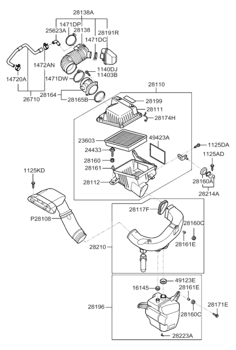 2007 Kia Rondo Air Cleaner Assembly Diagram for 281101D200