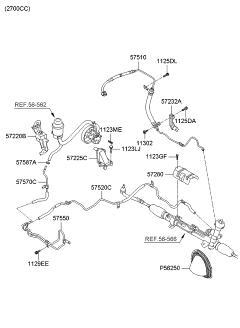 2006 Kia Rondo Power Steering Hose & Bracket Diagram 2