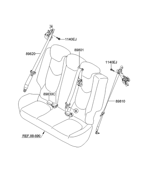 2012 Kia Soul Rear Seat Belt Assembly Right Diagram for 898202K510WK