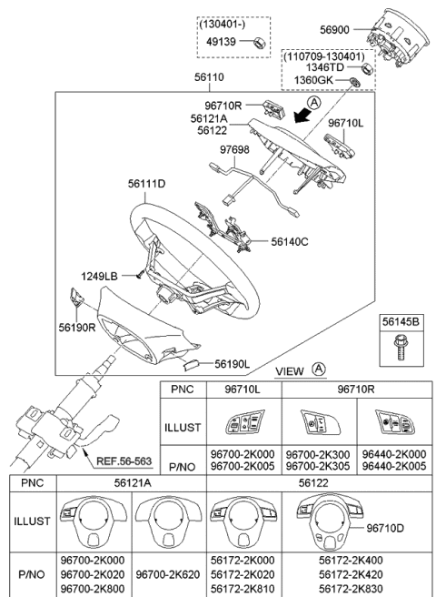 2012 Kia Soul Steering Wheel Assembly Diagram for 561102K475AYA