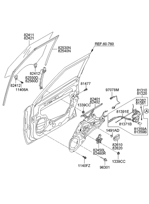 2013 Kia Soul Front Door Latch Assembly, Right Diagram for 813202K060
