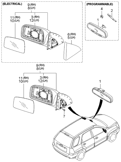 2006 Kia Sportage Outside Rear View Mirror & Holder Assembly, Right Diagram for 876211F200