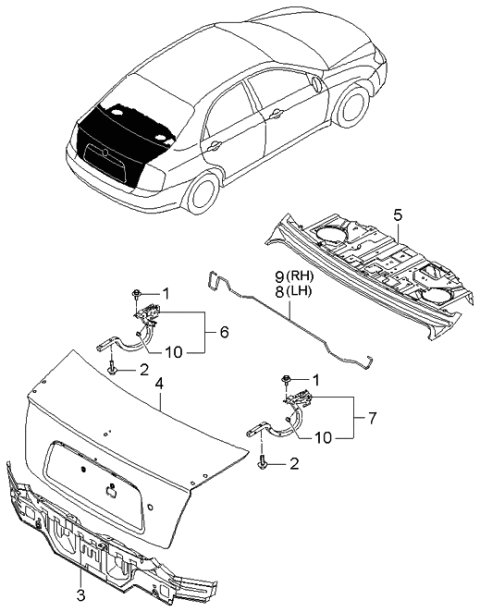 2006 Kia Spectra Trunk Lid & Back Panel Diagram