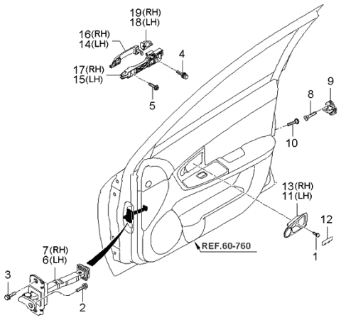 2005 Kia Spectra Front Door Outside Handle Assembly, Right Diagram for 826602F000