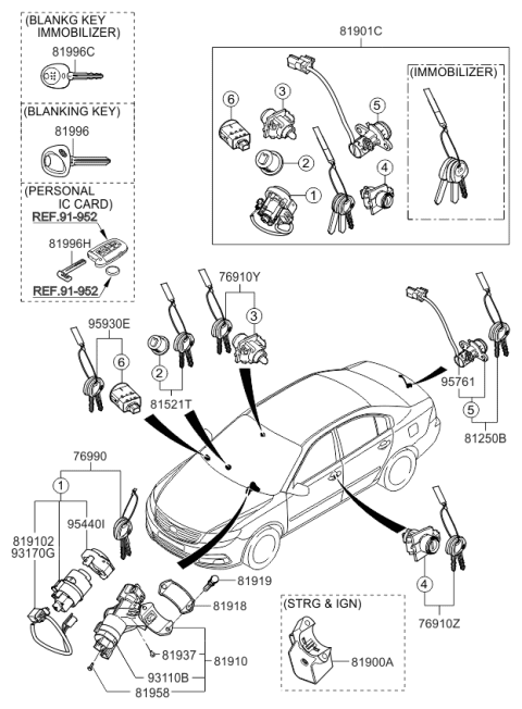 2008 Kia Optima Trunk Key Sub Set Diagram for 812502GH00