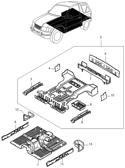 1999 Kia Sportage Service Box Assembly Diagram for 0K01F53830
