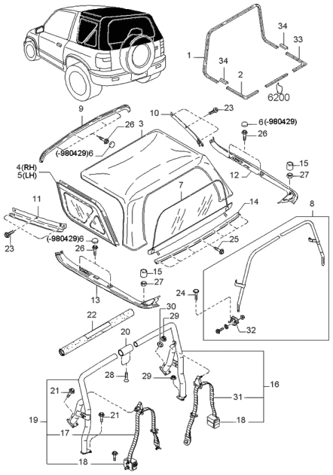 1997 Kia Sportage Rear Center Seat Belt Assembly Right Diagram for 0K01A57771A96
