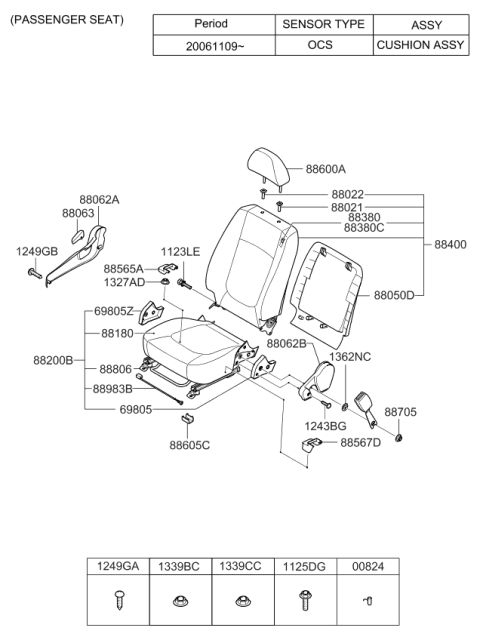 2008 Kia Spectra SX Cushion Assembly-Front Diagram for 882022F704390