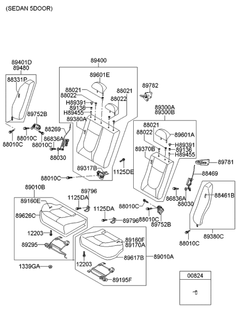 2008 Kia Spectra5 SX Striker Assembly-Rear Seat Diagram for 897802F500