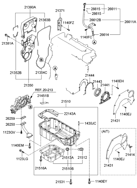 2009 Kia Spectra SX Gasket-Timing Belt Cover Diagram for 2136323600