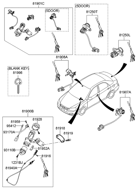 2007 Kia Spectra SX Front Door Lock Assembly, Right Diagram for 819802FD00