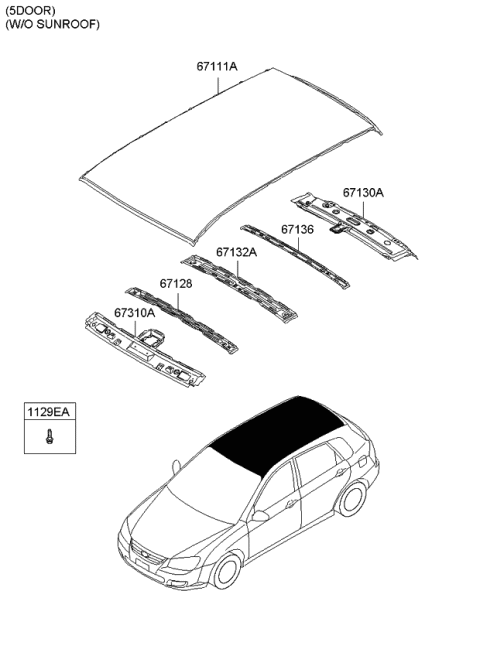 2007 Kia Spectra SX Rail Assembly-Roof Front Diagram for 671202F200