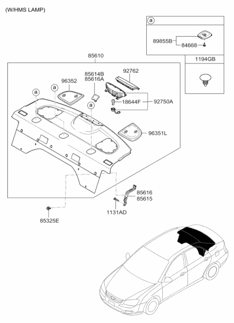 2007 Kia Spectra SX Trim Assembly-Package Tray Diagram for 856102F451VA