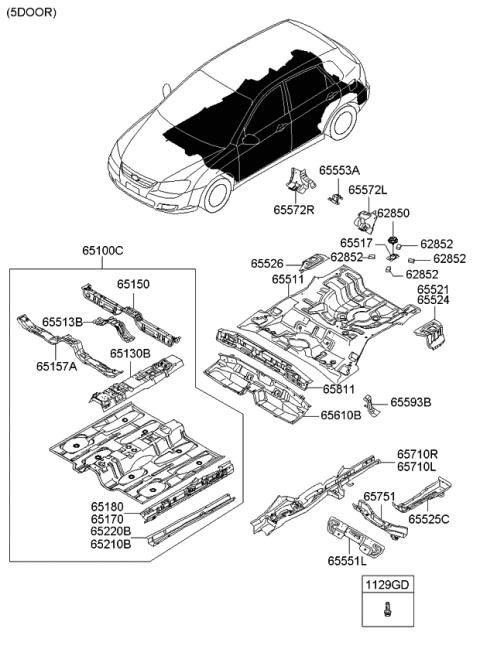 2008 Kia Spectra SX Reinforcement Assembly-Rear Towing Diagram for 655252F210