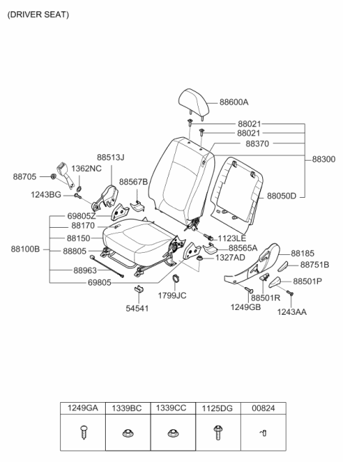 2007 Kia Spectra SX Cushion Assembly-Front Seat Diagram for 881032F705390