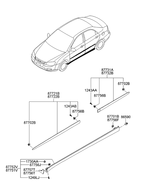 2007 Kia Spectra SX MOULDING Assembly-Side Diagram for 877611L000EB
