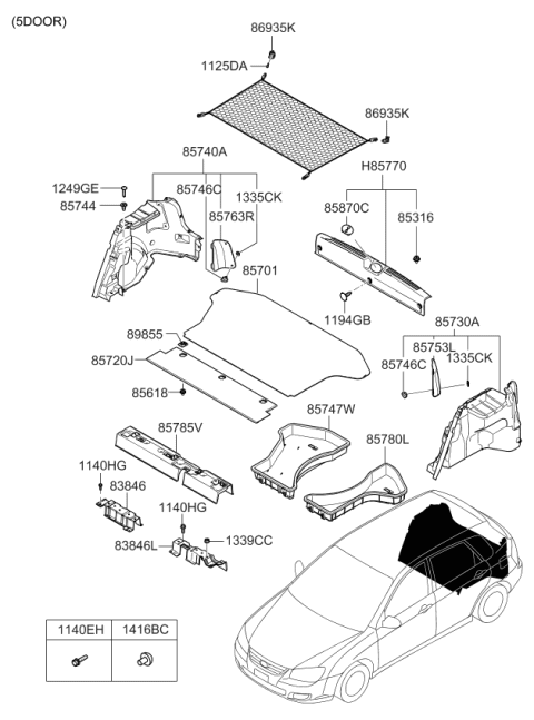 2008 Kia Spectra5 SX Trim Assembly-Luggage Side Diagram for 857402F010LK