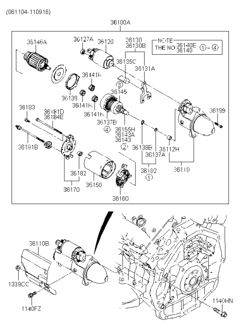 2009 Kia Sedona Gear Assembly-Internal Diagram for 361363C100