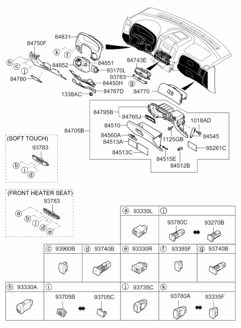 2010 Kia Sedona Bracket-Knee Bolster Reinforcement Diagram for 847564D500