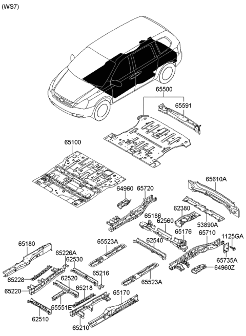2012 Kia Sedona Reinforcement Assembly Diagram for 652954D500