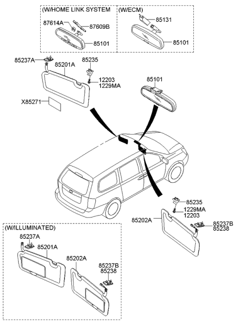 2011 Kia Sedona Sunvisor Assembly Right Diagram for 852204D166QW
