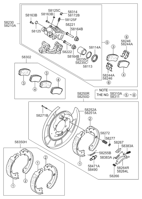 2009 Kia Sedona Rear Brake Caliper Kit, Left Diagram for 583104DA00