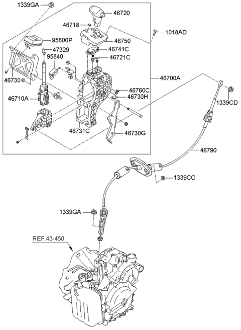 2007 Kia Sedona Knob Assembly-Gear Shift Diagram for 467204D500BQ