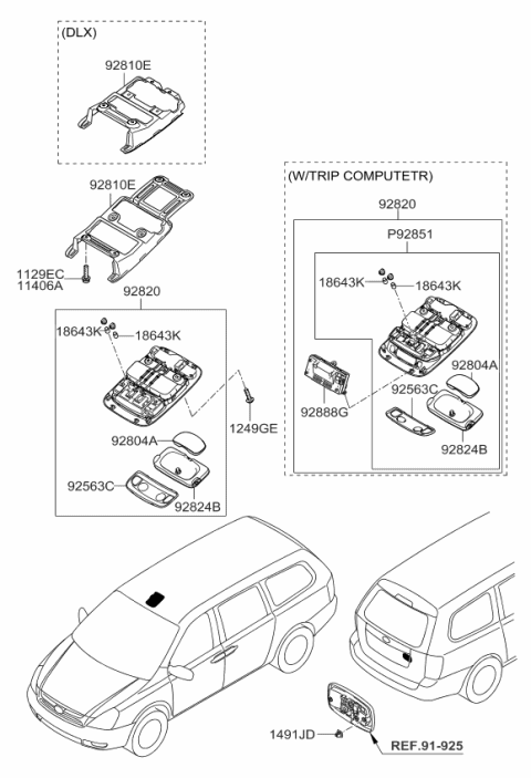 2006 Kia Sedona Body Assembly-Map Lamp Diagram for 928214D100QW