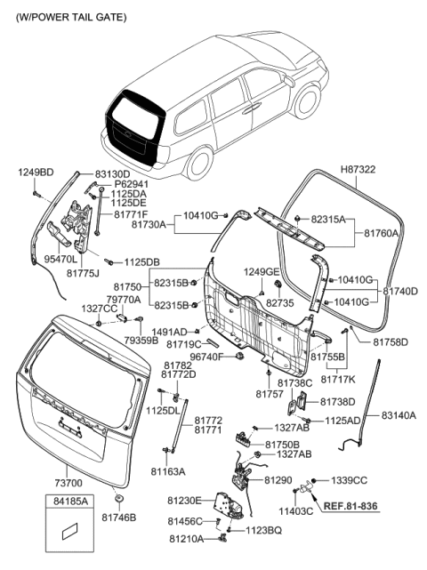 2008 Kia Sedona Bumper-Tail Gate Side Diagram for 817384D001