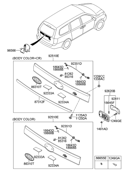 2008 Kia Sedona Lamp Assembly-License Diagram for 925014D200