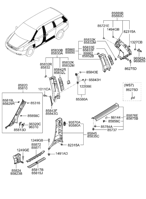 2012 Kia Sedona Cover-Height ADJUSTER LH Diagram for 858524D500TW
