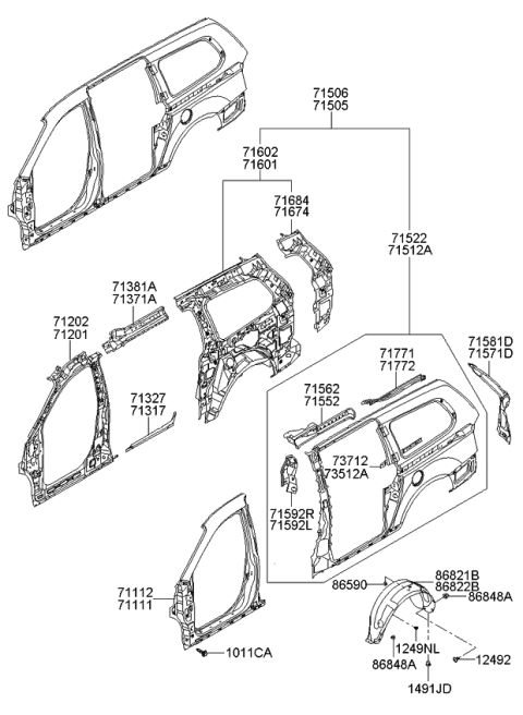 2007 Kia Sedona Panel Assembly-Quarter Inner Diagram for 716014D511