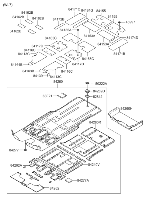 2014 Kia Sedona Carpet Assembly-Floor Diagram for 842604D160BQ
