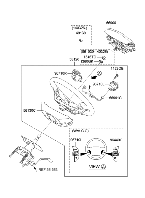 2009 Kia Sedona Steering Wheel Air Bag Module Assembly Diagram for 569004D710DP