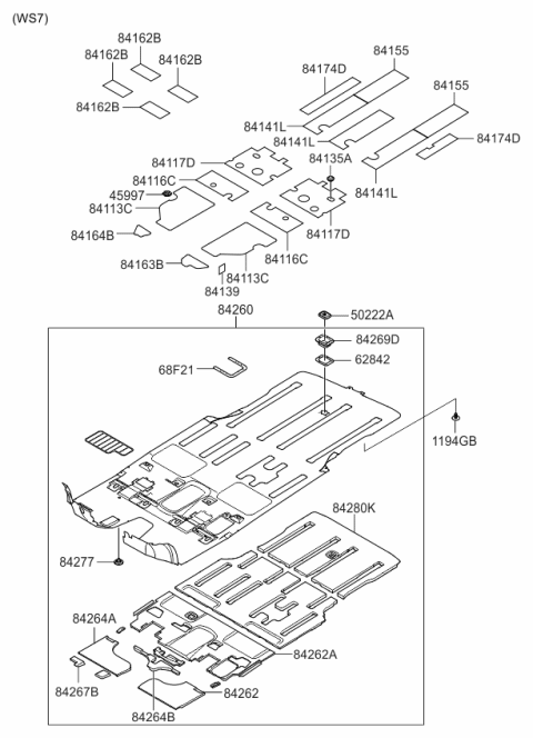 2007 Kia Sedona Iso Pad NO5-Floor Car Diagram for 842754D000KS